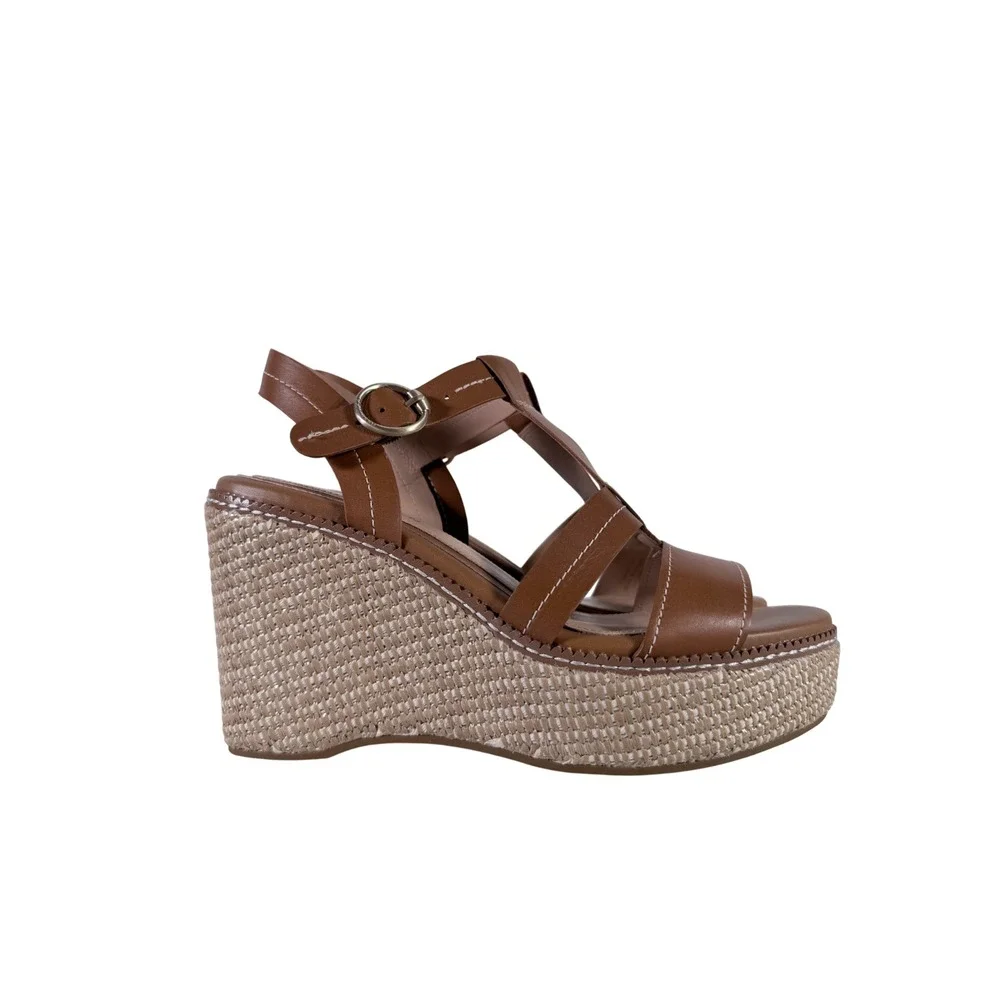 Womens Cole Haan Cloud All Day Wedge Honey Brown Leather Size‎ 7.5 M 4 inch heel